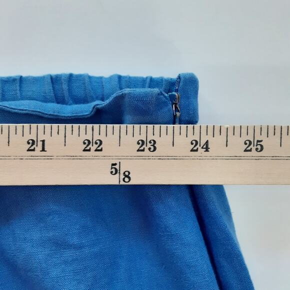 Vintage 100% Linen Wide Leg Trousers Crop Blue Elastic Waist Pedal Pushers 18W - Picture 9 of 13